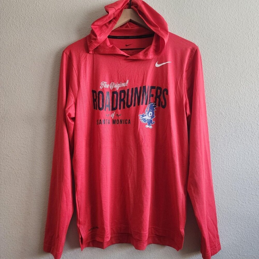 Nike Pro Roadrunners Shirt Mens Small Red Santa Monica Hoodie Dri-FIT CU9458-657